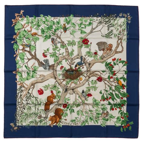 Hermes Au Coeur des Bois Silk Scarf Navy 